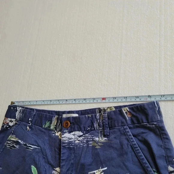 Womens Fossil Chino Shorts Navy blue tropical palm trees Boats Print size 12 - Picture 6 of 9